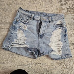 American Eagle Outfitters Ripped Jean Shorts - Light Blue